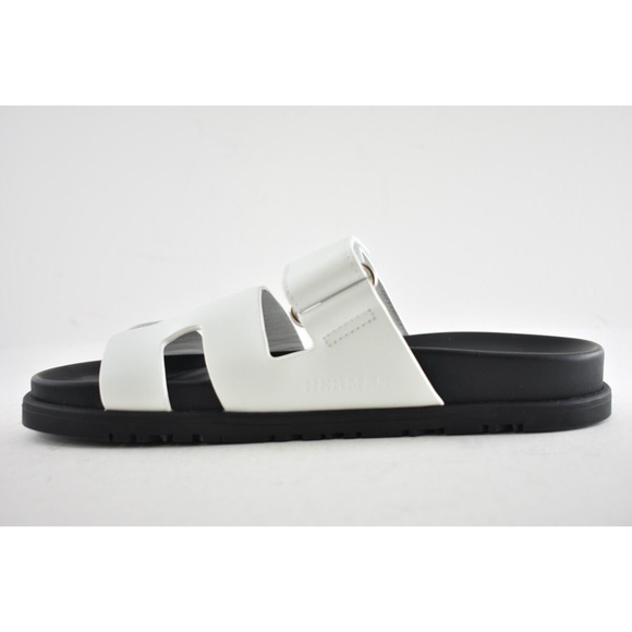 Hermes Chypre Sandal Black White Calfskin Leather H Logo Slide Slip On Flat 41.5 - Picture 9 of 11